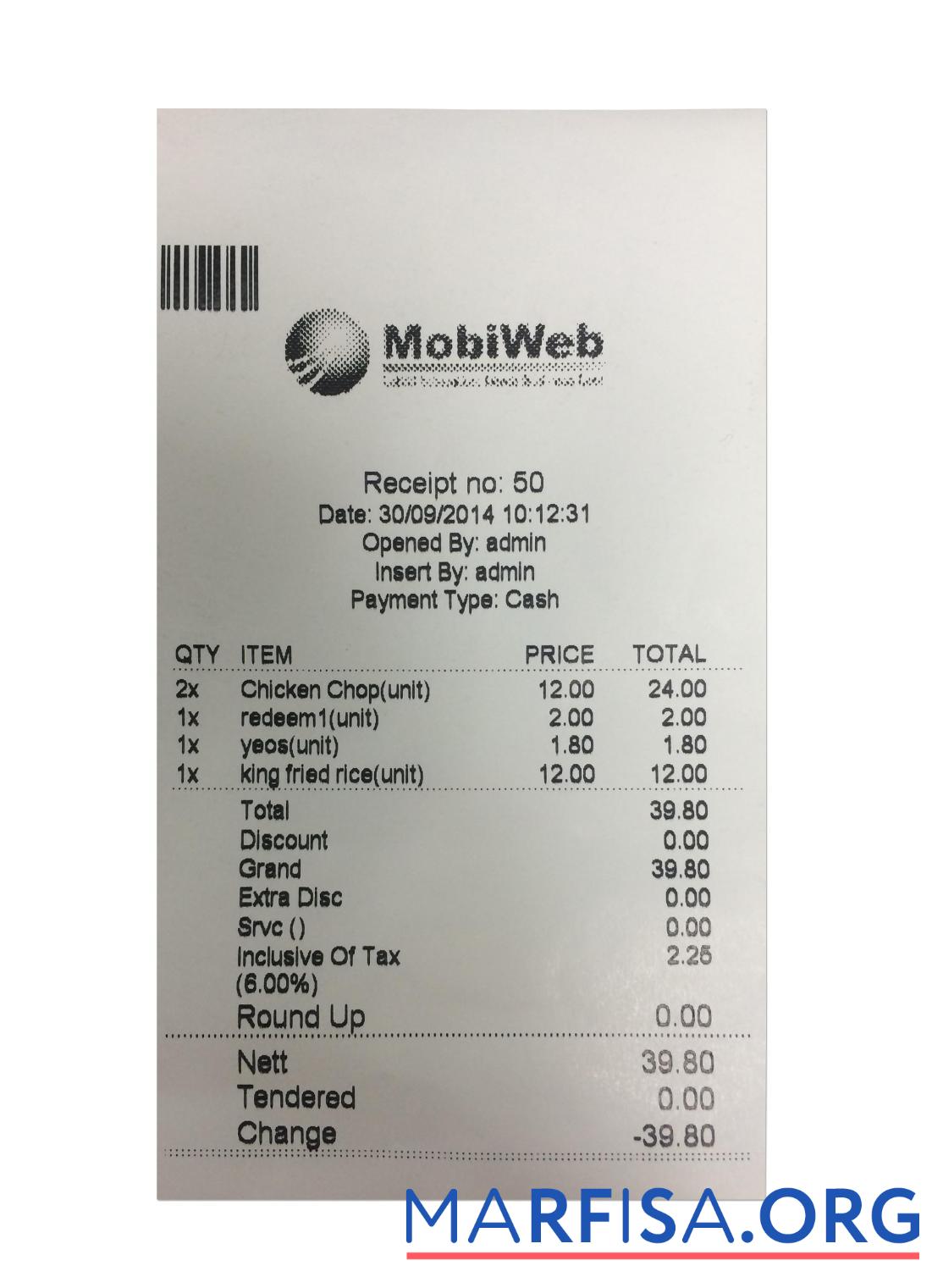 Downloadable MOBIWEB payment receipt real example